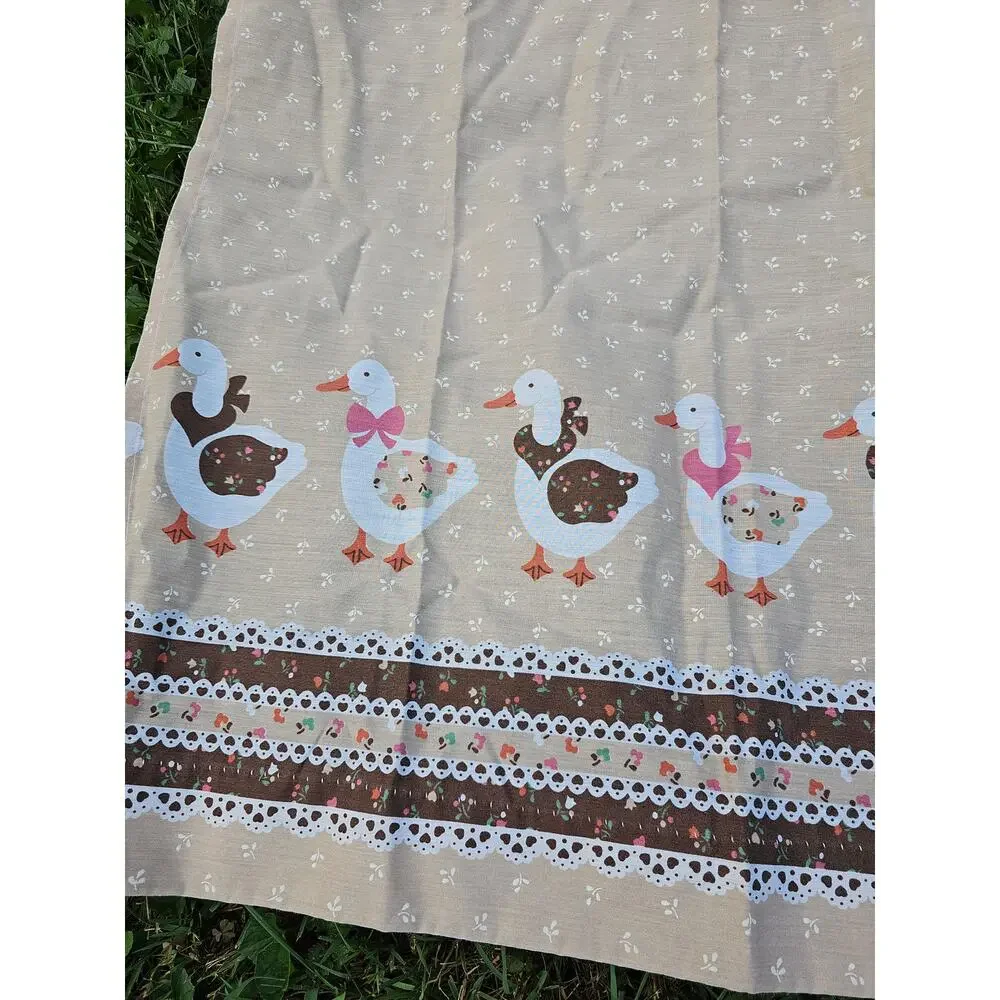 Geese 3 Pc Kitchen Curtain Set Valance Panels Cottagecore Country Bow Vintage